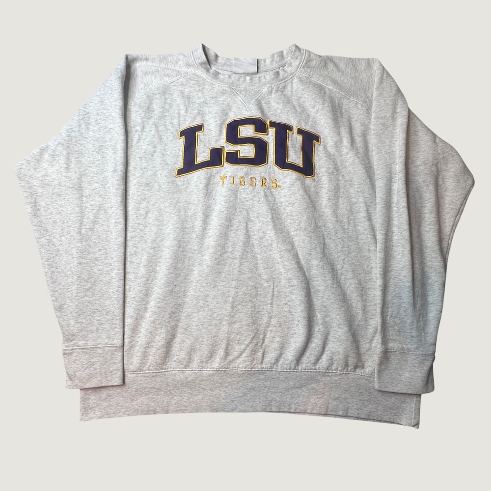 LSU Champion Sweatshirt Mens 2XL Gray NCAA Football Tigers Embroidered Champion